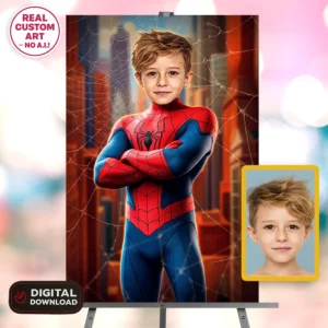Custom Spiderman Portrait for Kids – Personalized Web Hero Art – Ready in 24h – Digital Download