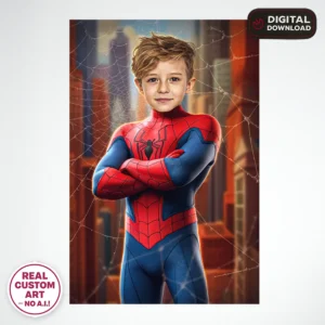 Custom Spiderman Portrait for Kids – Personalized Web Hero Art – Ready in 24h – Digital Download