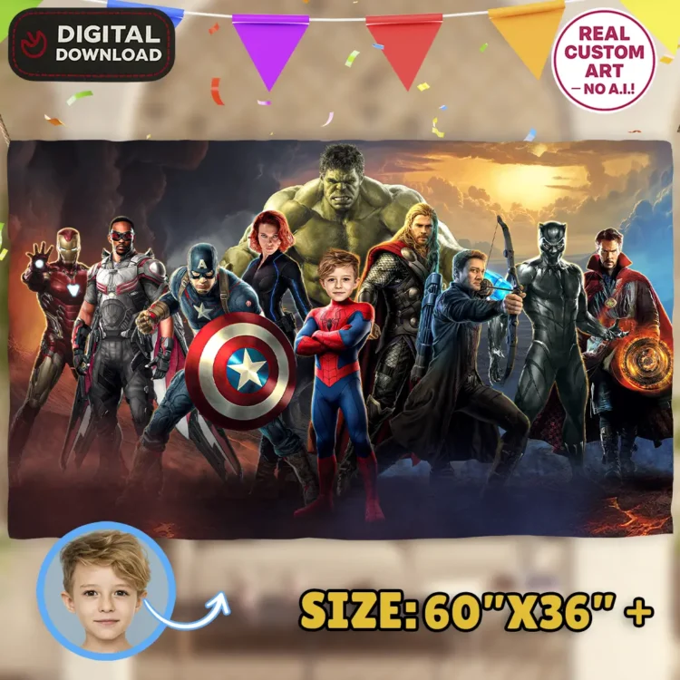 Spiderman Birthday Banner with Photo – Personalized Superhero Decoration (24 h Delivery) – Digital Download