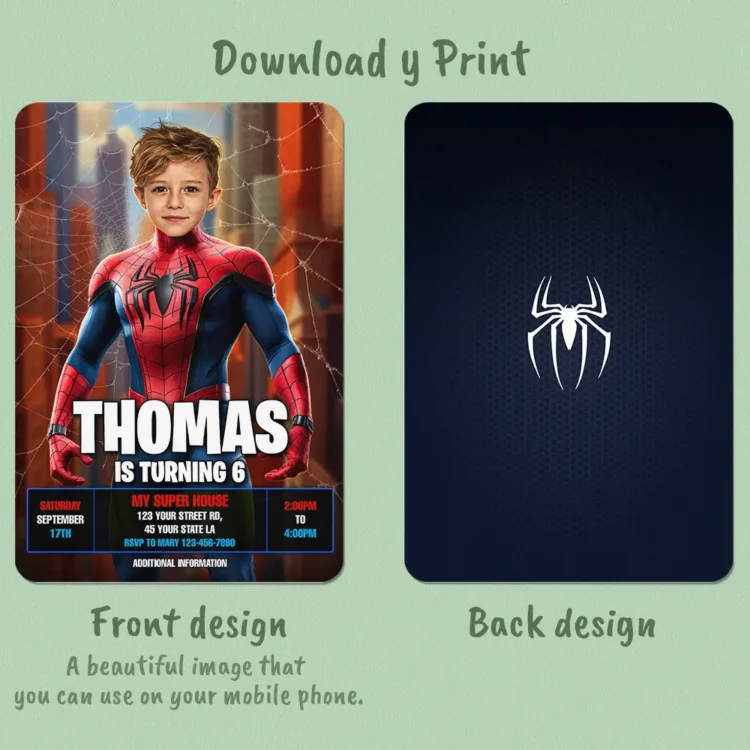 personalized-spiderman-photo-invitation-and-party-deco-spiderman-kids-birthday-party-kids-superhero Spiderman Birthday Invitation with Photo – Superhero Birthday Invitation (24h Delivery) – Digital Download
