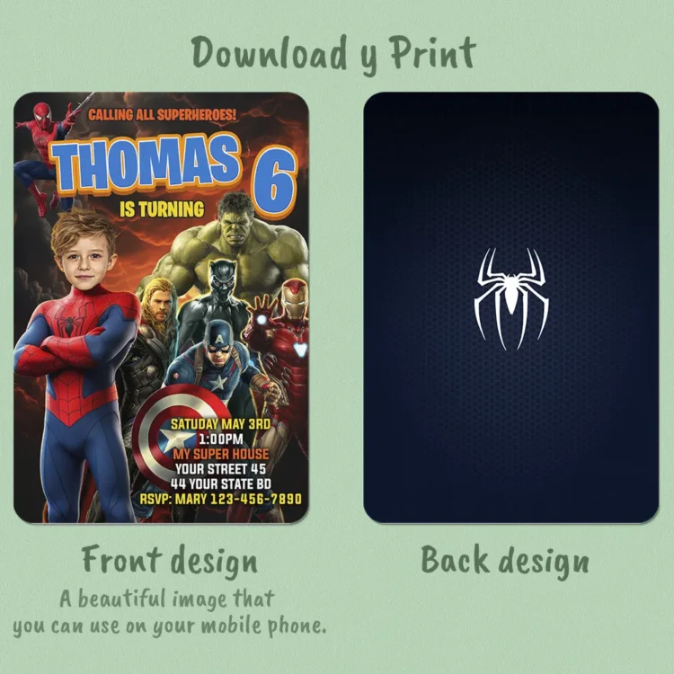 Spiderman Invitation with Photo – Personalized Avengers Birthday Invite (24h Delivery) – Digital Download