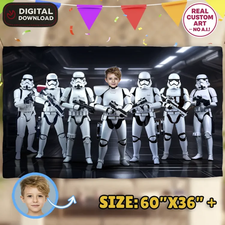 Star Wars Stormtrooper Birthday Banner with Photo – Personalized Galactic Decoration (24 h Delivery) – Digital Download
