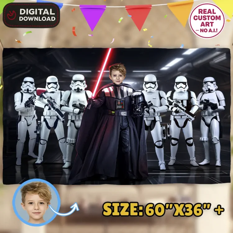 Star Wars Darth Vader Birthday Photo Banner – Personalized Galactic Decoration (24 h Delivery) – Digital Download