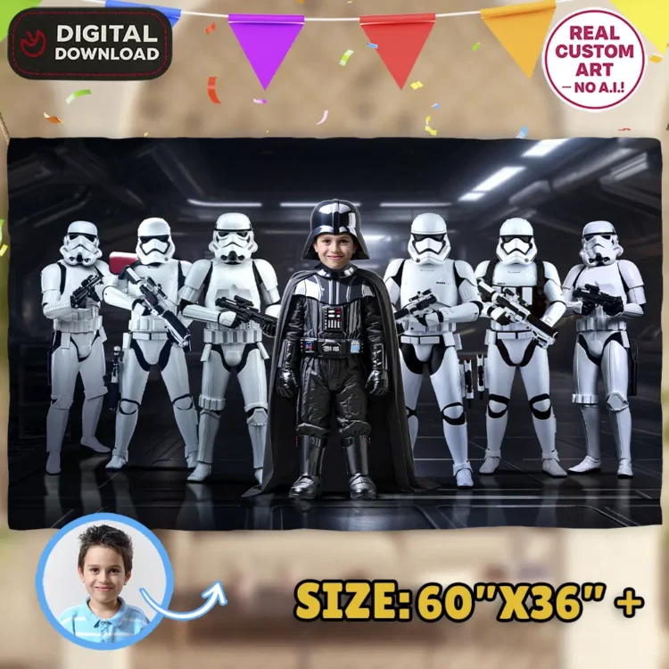 🌌 Star Wars Darth Vader Birthday Banner with Photo – Personalized Galactic Decoration (24 h Delivery) – Digital Download