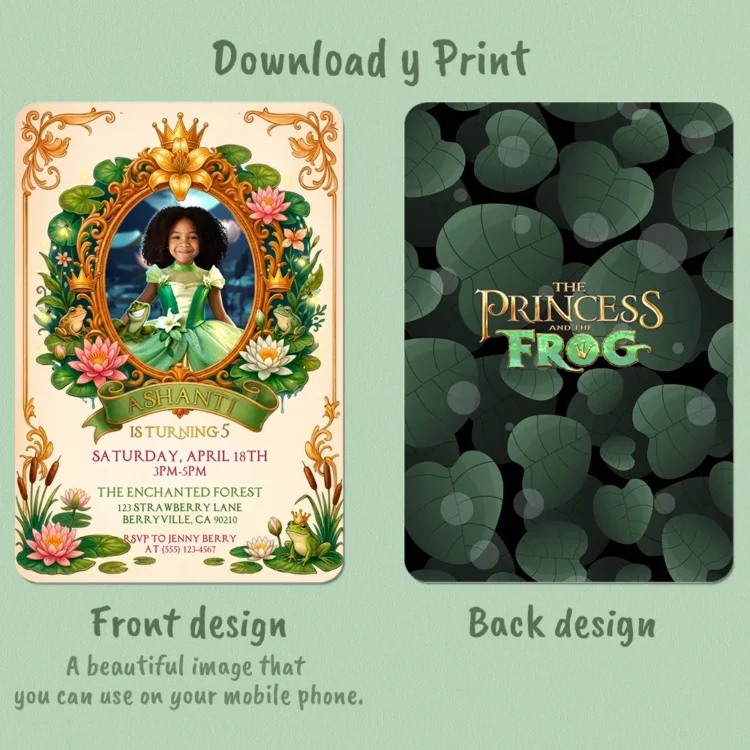Tiana Birthday Photo Invitation – Personalized Princess & The Frog Invite (24h Delivery) – Digital Download
