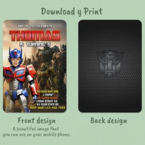 Transformers Optimus Prime Birthday Photo Invitation – Personalized Optimus Prime Photo Card (24h Delivery) – Digital Download