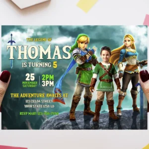 Zelda Birthday Invitation with Photo – Personalized Zelda Photo Card (24h Delivery) – Digital Download