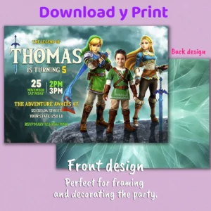 Zelda Birthday Invitation with Photo – Personalized Zelda Photo Card (24h Delivery) – Digital Download