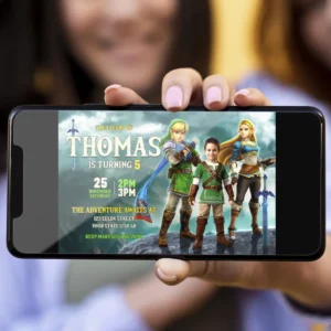 Zelda Birthday Invitation with Photo – Personalized Zelda Photo Card (24h Delivery) – Digital Download