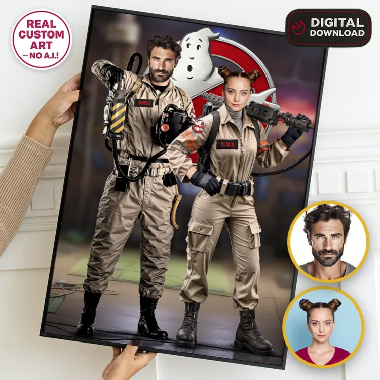 Ghostbusters Personalized Couple Portrait – Custom Ghostbusters Wall Art (24h Delivery) - Digital Download