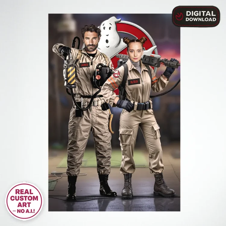 Ghostbusters Personalized Couple Portrait – Custom Ghostbusters Wall Art (24h Delivery) - Digital Download