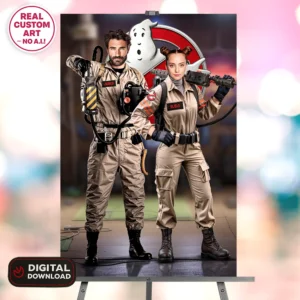 Ghostbusters Personalized Couple Portrait – Custom Ghostbusters Wall Art (24h Delivery) - Digital Download