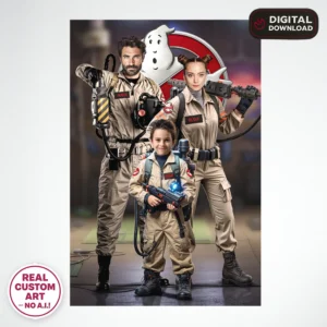 Ghostbusters Personalized Family Portrait (3 People) – Custom Ghostbusters Wall Art (24h Delivery)