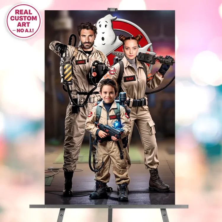 Ghostbusters Personalized Family Portrait (3 People) – Custom Ghostbusters Wall Art (24h Delivery)