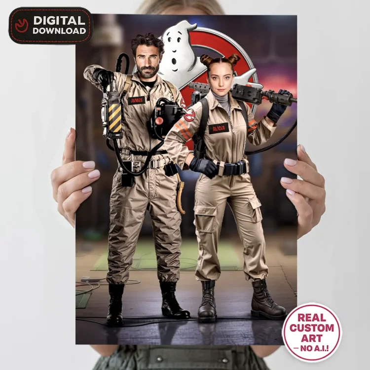 Ghostbusters Personalized Couple Portrait – Custom Ghostbusters Wall Art (24h Delivery) - Digital Download