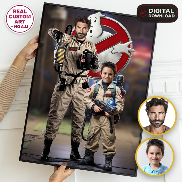 Ghostbusters Personalized Family Portrait (Parent & Child) – Custom Ghostbusters Wall Art (24h Delivery) - Digital Download