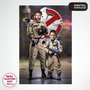 Ghostbusters Personalized Family Portrait (Parent & Child) – Custom Ghostbusters Wall Art (24h Delivery) - Digital Download