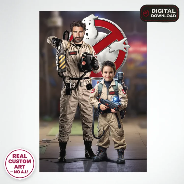 Ghostbusters Personalized Family Portrait (Parent & Child) – Custom Ghostbusters Wall Art (24h Delivery) - Digital Download