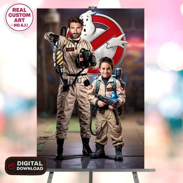 Ghostbusters Personalized Family Portrait (Parent & Child) – Custom Ghostbusters Wall Art (24h Delivery) - Digital Download