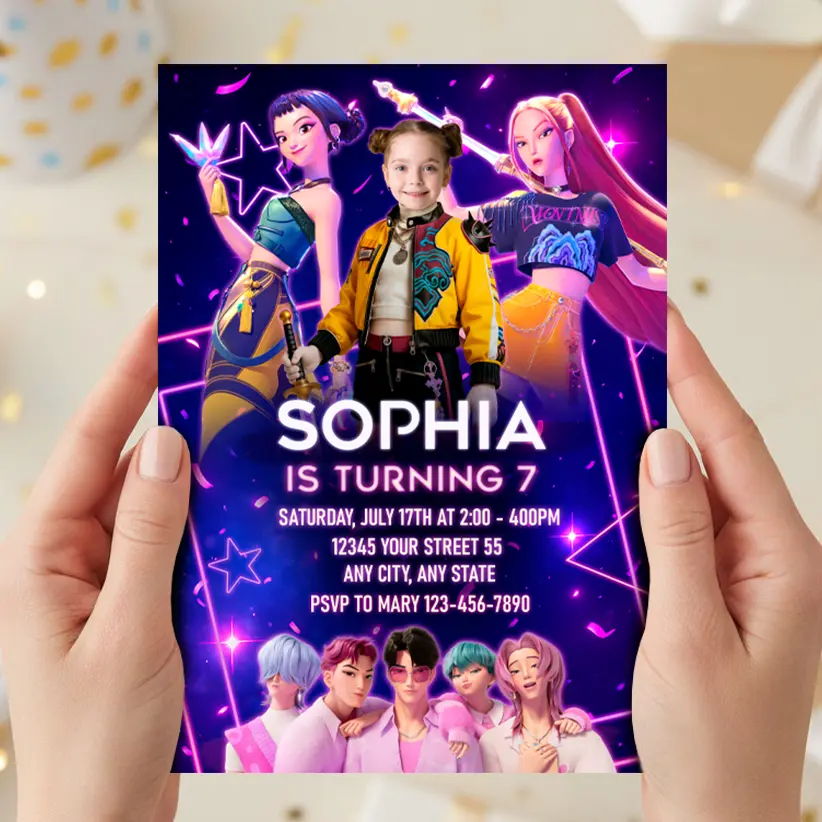 Custom K-Pop Demon Hunters Invitations With Photo