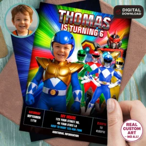 Power Rangers Birthday Photo Invitation – Personalized Power Rangers Photo Invitation (24h Delivery) – Digital Download