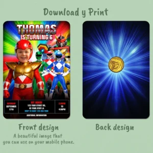 Power Rangers Birthday Photo Invitation – Personalized Power Rangers Photo Invitation (24h Delivery) – Digital Download