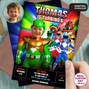 Power Rangers Birthday Photo Invitation – Personalized Power Rangers Photo Invitation (24h Delivery) – Digital Download