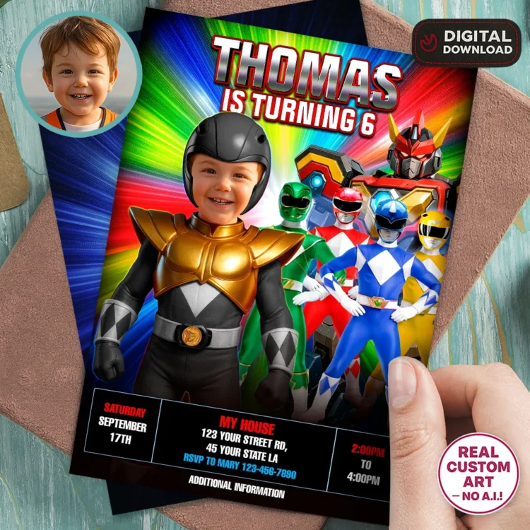 Power Rangers Birthday Photo Invitation – Personalized Power Rangers Photo Invitation (24h Delivery) – Digital Download