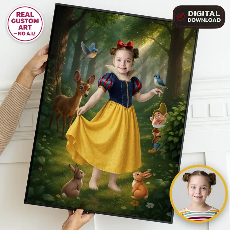 Snow White Portrait for Kids – Personalized Princess Artwork – Ready in 24h – Digital Download
