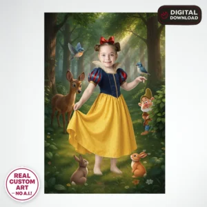 Snow White Portrait for Kids – Personalized Princess Artwork – Ready in 24h – Digital Download