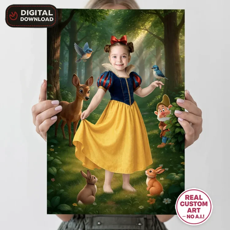 Snow White Portrait for Kids – Personalized Princess Artwork – Ready in 24h – Digital Download