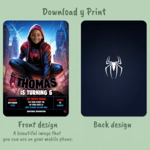 Miles Morales Birthday Invitation – Personalized Superhero Photo Invitation (24h Delivery) – Digital Download