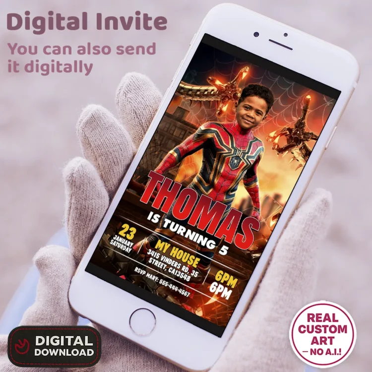 Spiderman Birthday Invitation – Personalized Superhero Photo Invitation (24h Delivery) – Digital Download