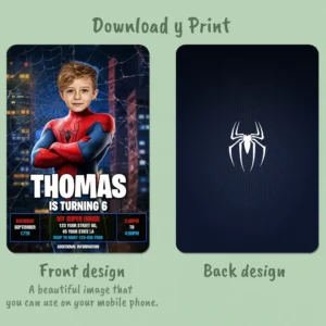 Spiderman Birthday Photo Invitation – Personalized Superhero Invitation (24h Delivery) – Digital Download