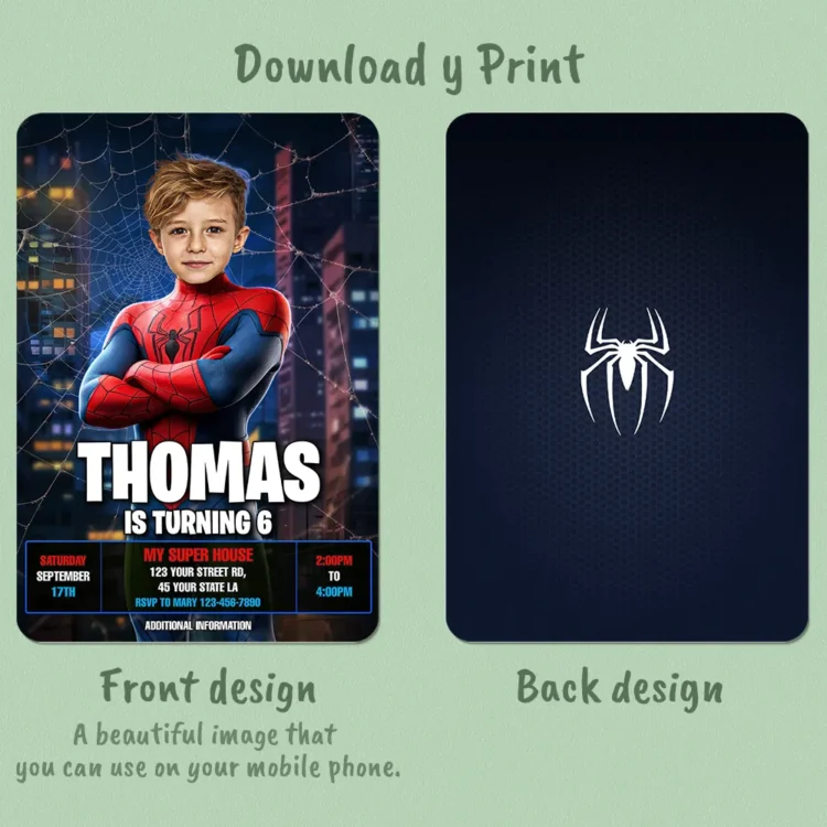 Spiderman Birthday Photo Invitation – Personalized Superhero Invitation (24h Delivery) – Digital Download