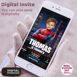 Spiderman Birthday Photo Invitation – Personalized Superhero Invitation (24h Delivery) – Digital Download