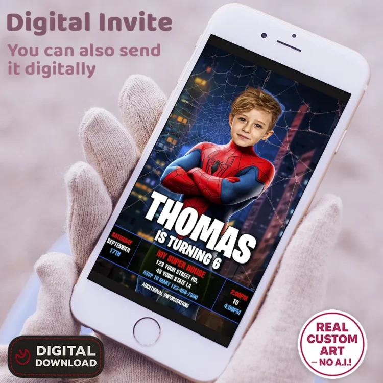 Spiderman Birthday Photo Invitation – Personalized Superhero Invitation (24h Delivery) – Digital Download