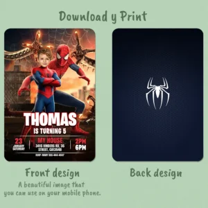 Superhero Invitation with Photo – Personalized Spiderman Birthday Card (24h Delivery) – Digital Download