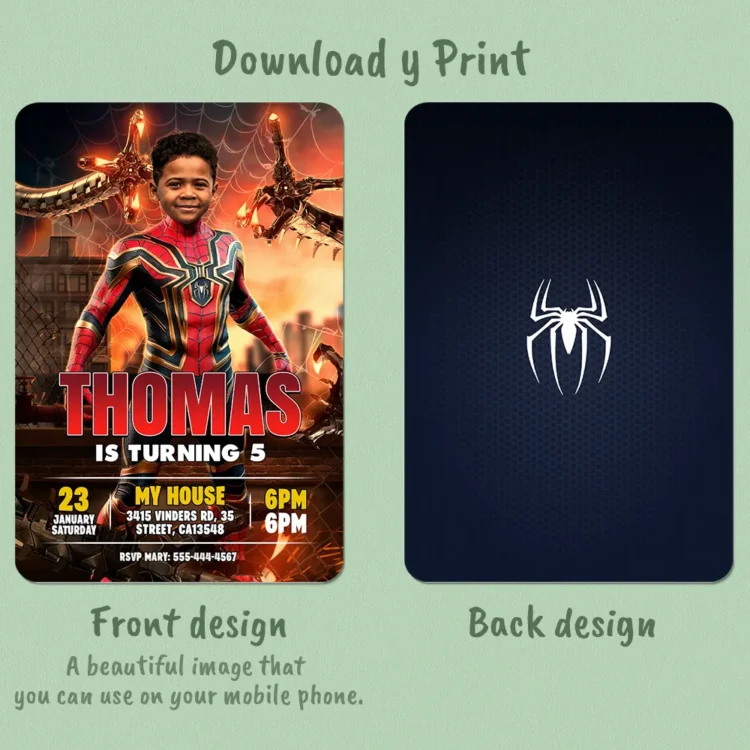 Spiderman Birthday Invitation – Personalized Superhero Photo Invitation (24h Delivery) – Digital Download