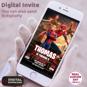 Superhero Invitation with Photo – Personalized Spiderman Birthday Card (24h Delivery) – Digital Download