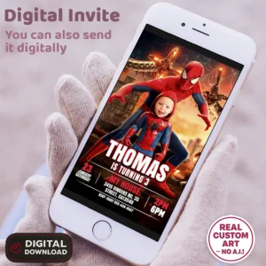 Spiderman Birthday Photo Invitation – Personalized Superhero Invitation (24h Delivery) – Digital Download