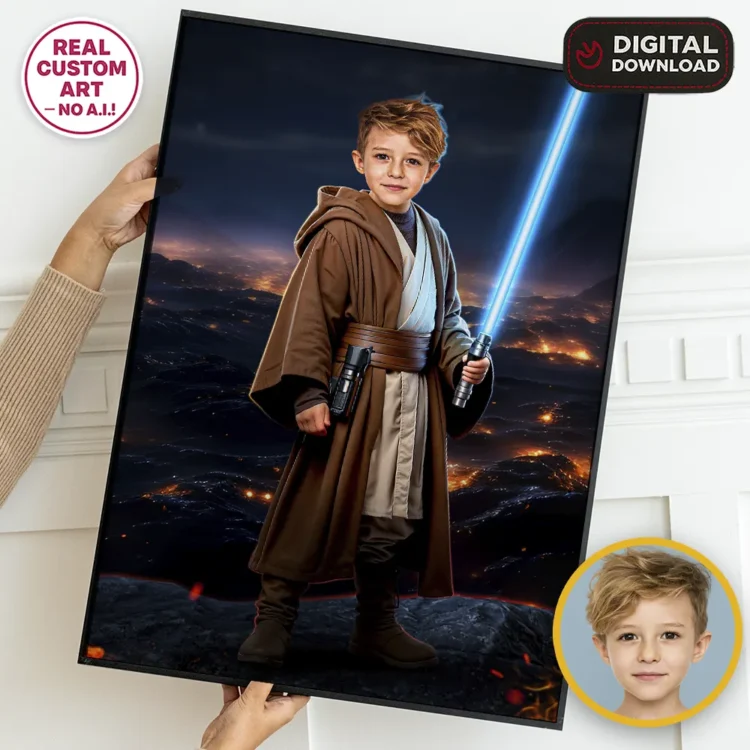 Star Wars Jedi Portrait for Kids – Personalized Galactic Hero Art – Ready in 24h – Digital Download