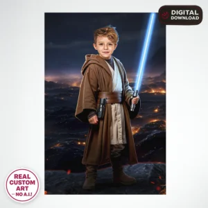 Star Wars Jedi Portrait for Kids – Personalized Galactic Hero Art – Ready in 24h – Digital Download