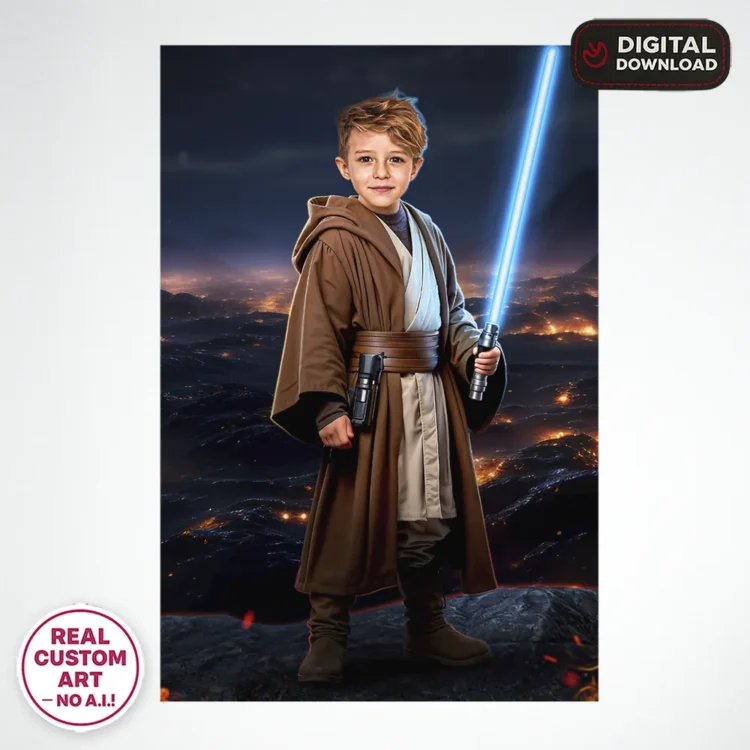 Star Wars Jedi Portrait for Kids – Personalized Galactic Hero Art – Ready in 24h – Digital Download