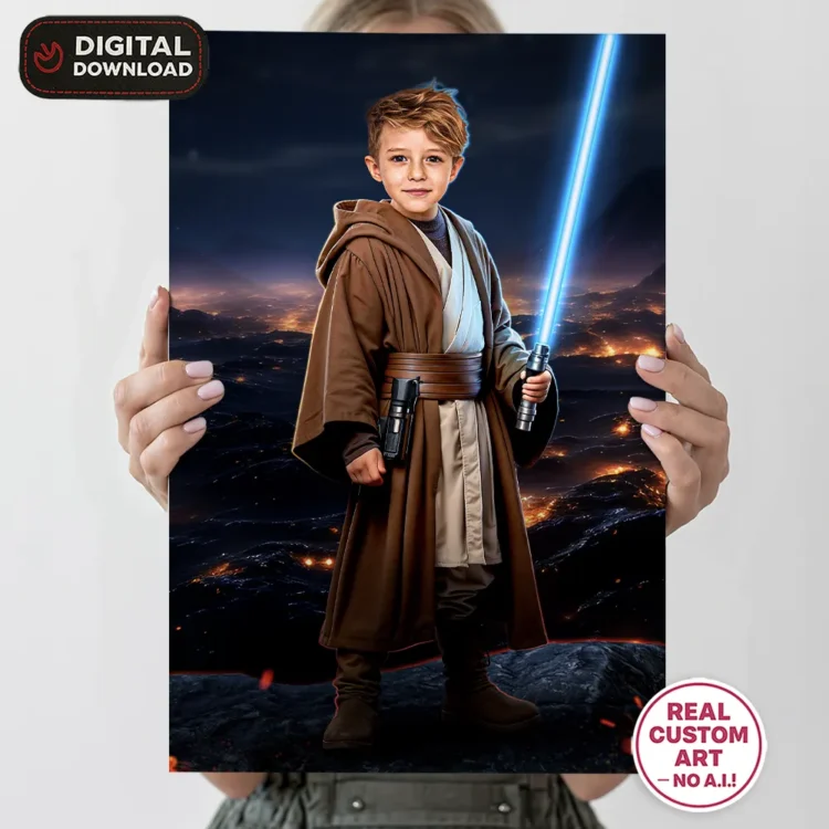 Star Wars Jedi Portrait for Kids – Personalized Galactic Hero Art – Ready in 24h – Digital Download