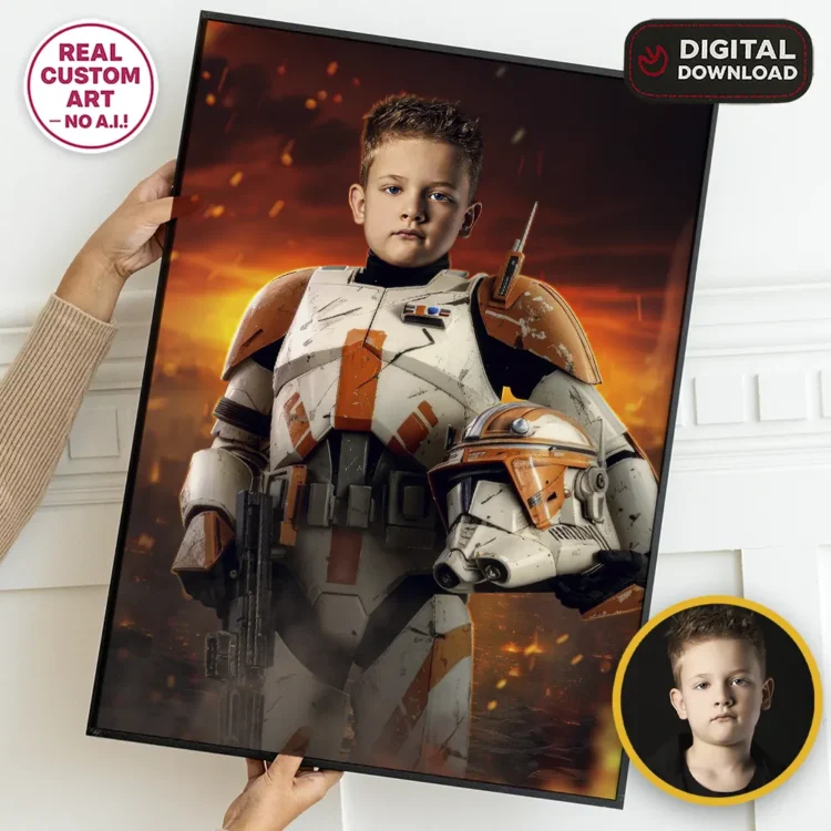 Star Wars Clone Trooper Commander Portrait for Kids – Personalized Galactic Soldier Art – Ready in 24h – Digital Download