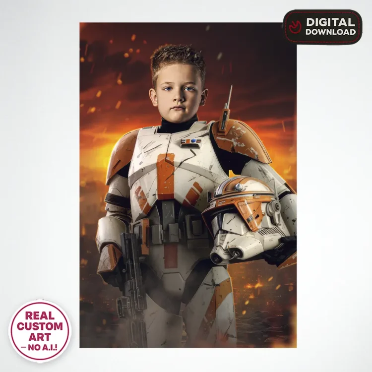 Star Wars Clone Trooper Commander Portrait for Kids – Personalized Galactic Soldier Art – Ready in 24h – Digital Download