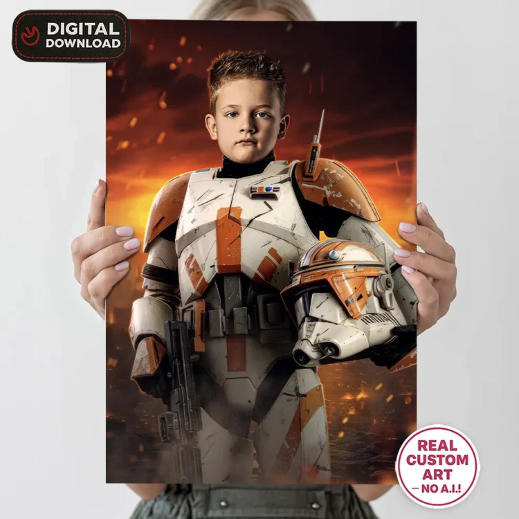 Star Wars Clone Trooper Commander Portrait for Kids – Personalized Galactic Soldier Art – Ready in 24h – Digital Download