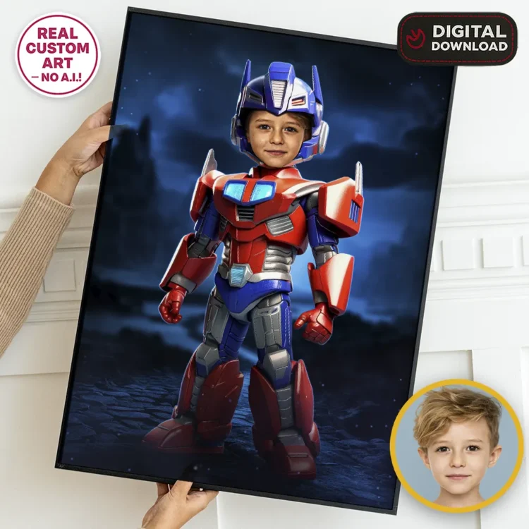 Transformers Optimus Prime Portrait for Kids – Personalized Hero Mech Art – Ready in 24h – Digital Download