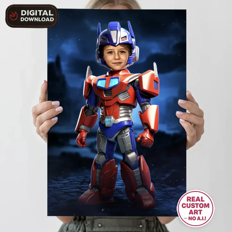 Transformers Optimus Prime Portrait for Kids – Personalized Hero Mech Art – Ready in 24h – Digital Download